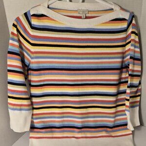 Talbots Multicolor Horizontal Striped 3/4 Sleeve Sweater Petite Size M